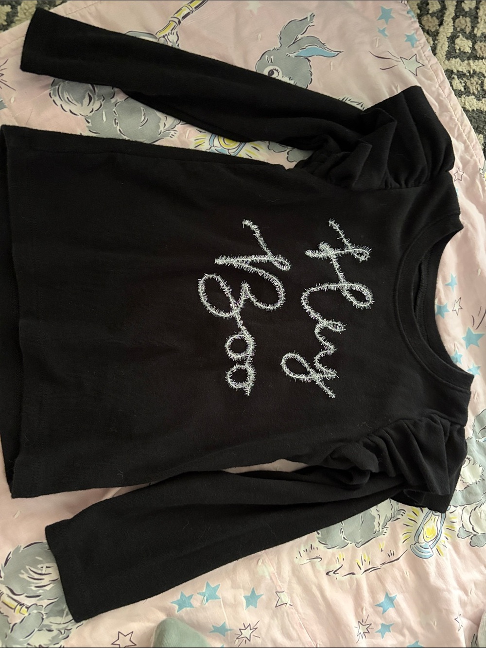 Mud Pie Black Long-Sleeve Top with Silver 'Hey Boo’